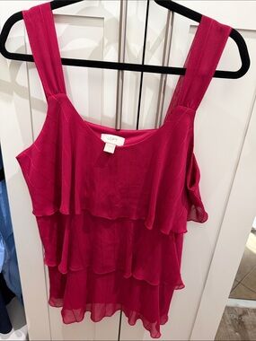 LOFT Fuchsia Tiered Ruffle Sleeveless Tank